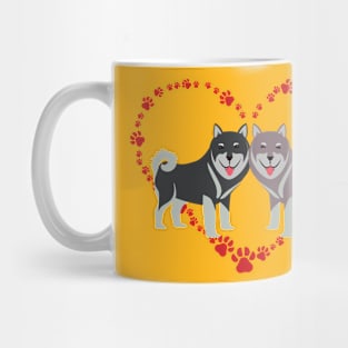 Cute Akitas in Heart Paws Prints Mug